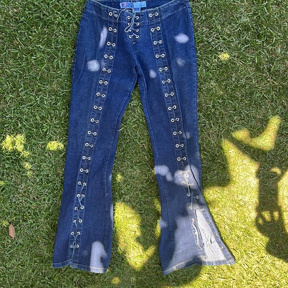 Mexican Vintage Laced up Bootcut jeans super cute!! - Picture 2 of 4